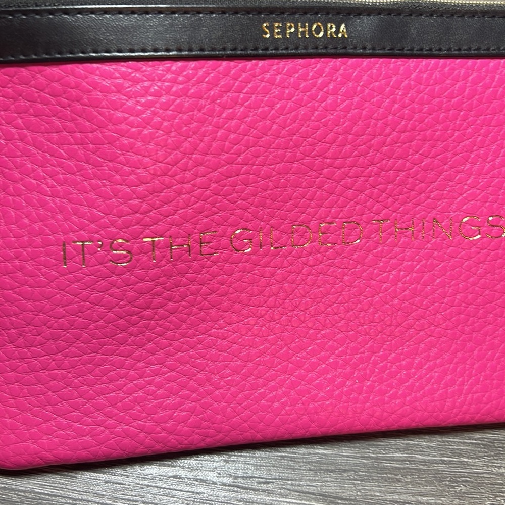 Sephora Collection It’s The Gilded Things Bag Clutch Hot Pink Cosmetics Pouch - Picture 4 of 7